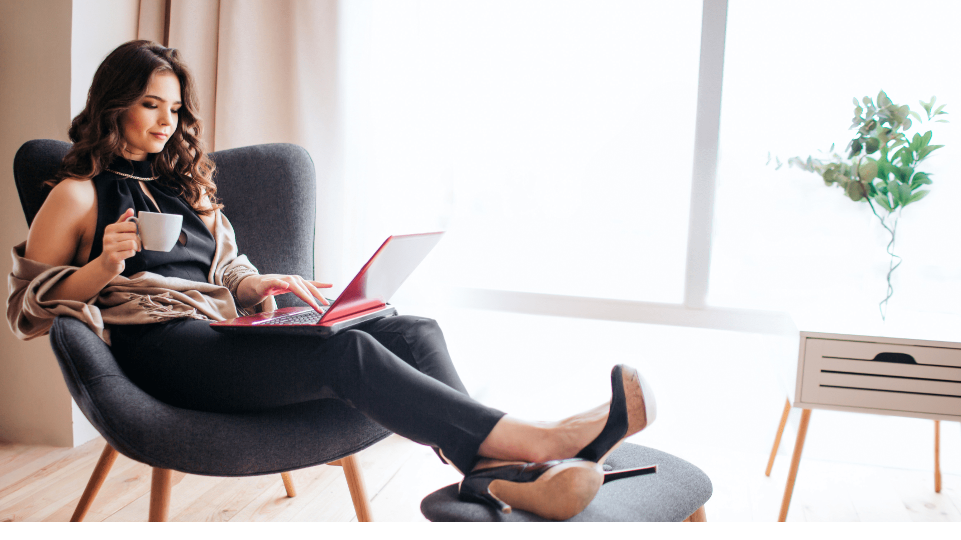 a woman feeling comfortable in a room